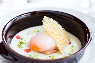 Close-up of breakfast served on table