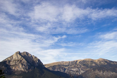 View of mountain range against cloudy sky