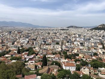 High angle view of townscape against sky