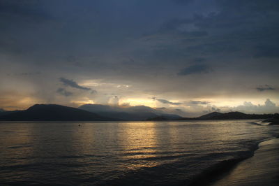 Scenic view of sea against cloudy sky