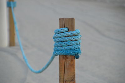 Close-up of rope on wooden pole