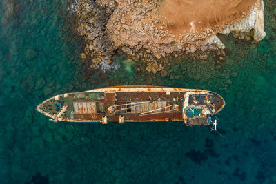 High angle view of boat in sea