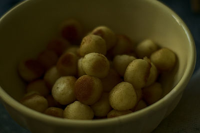 High angle view of fruits in bowl on table