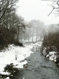 Scenic view of river against clear sky during winter