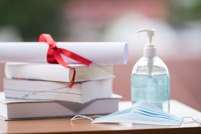 Close-up of open book on table