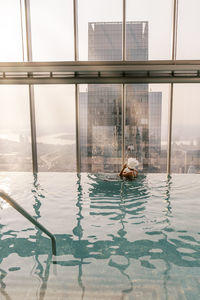 High angle view of man in sea