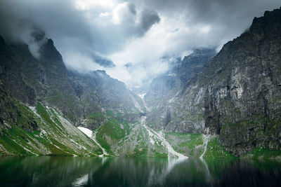Panoramic view of lake and mountains against sky