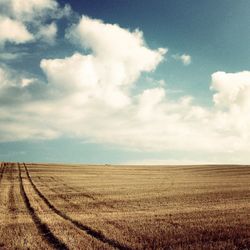 Scenic view of field against cloudy sky