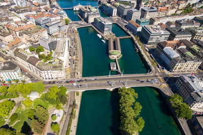 High angle view of buildings in city