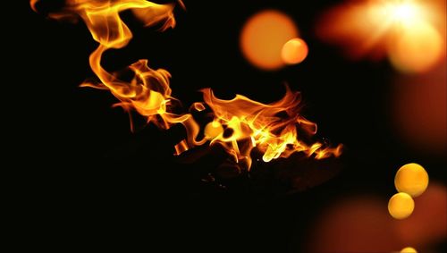 Close-up of fire in the dark