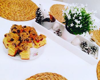 High angle view of dessert on table