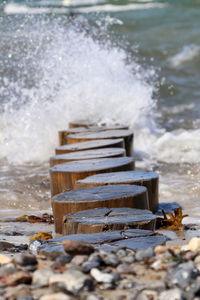 Close-up of wave splashing on shore