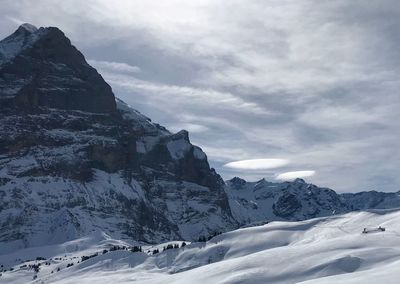 Scenic view of snowcapped mountains against sky