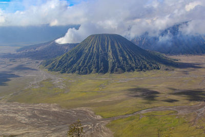 Aerial view of volcanic landscape