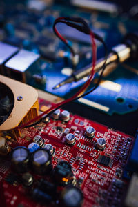 Close-up of computer parts on table