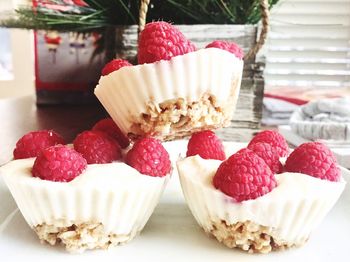 Close-up of strawberries on table