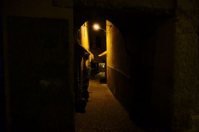Illuminated corridor of building