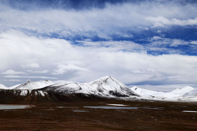 Scenic view of snowcapped mountains against sky