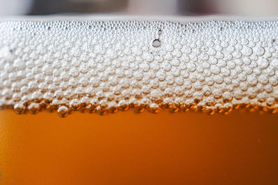 Close up of beer froth in a glass