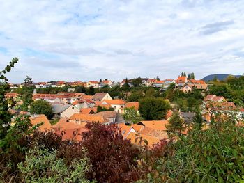 High angle view of townscape against sky