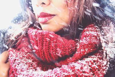 Close-up of beautiful woman during winter