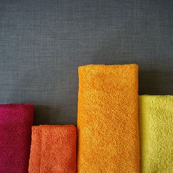 High angle view of multi colored napkins on table