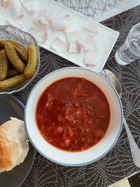 High angle view of food in plate on table