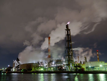 Night view of oil refinery