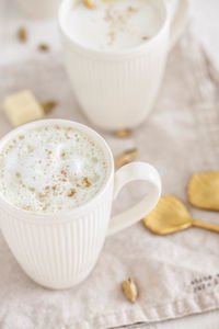 High angle view of coffee on table