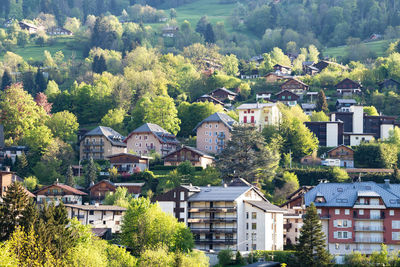 High angle view of buildings in town