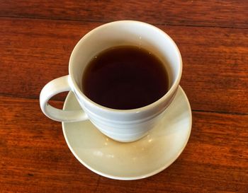 High angle view of coffee on table