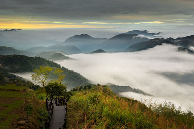 Scenic view of landscape against sky during sunset