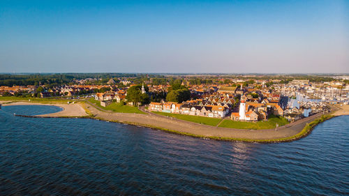 Aerial view of townscape against clear sky in city, urk netherlands 