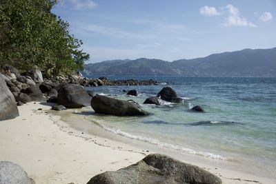 Scenic view of beach and sea against sky