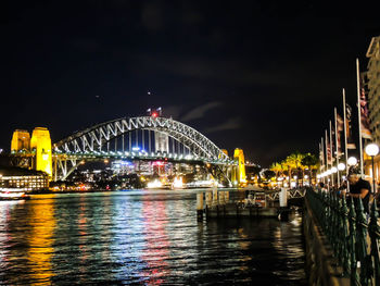 View of the sydney habour bridge over the sea at night time in australia