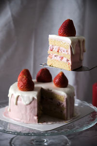 Close-up of cake with ice cream