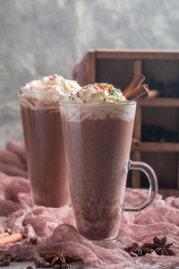 Close-up of drink served on table