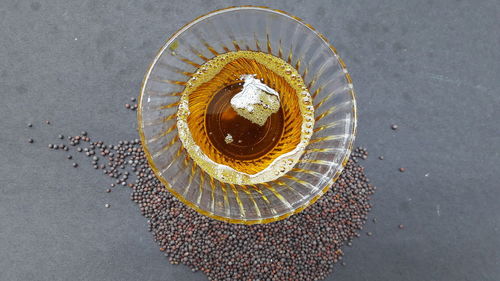 High angle view of bread in plate on table