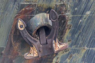 High angle view of rusty metal chain