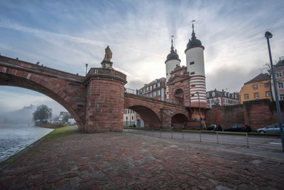 Bridge over river against sky