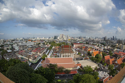 High angle view of townscape against sky