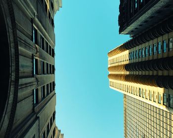 Low angle view of modern building against clear sky