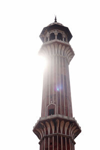 Low angle view of lighthouse against clear sky