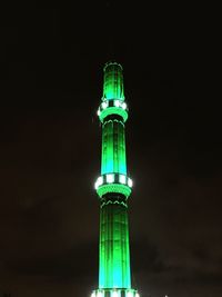 Low angle view of illuminated building against sky at night