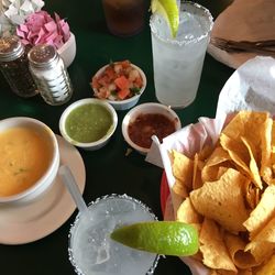 High angle view of food on table