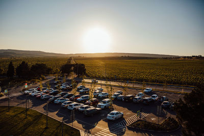 High angle view of land against sky during sunset