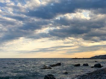 Scenic view of sea against sky during sunset