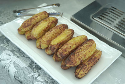 High angle view of food in plate on table