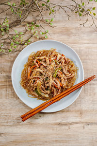 High angle view of food in bowl on table