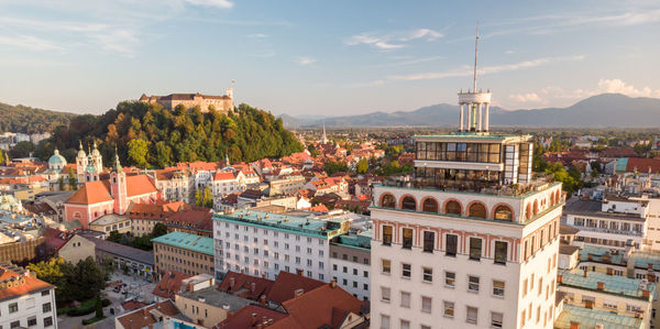 High angle view of townscape against sky